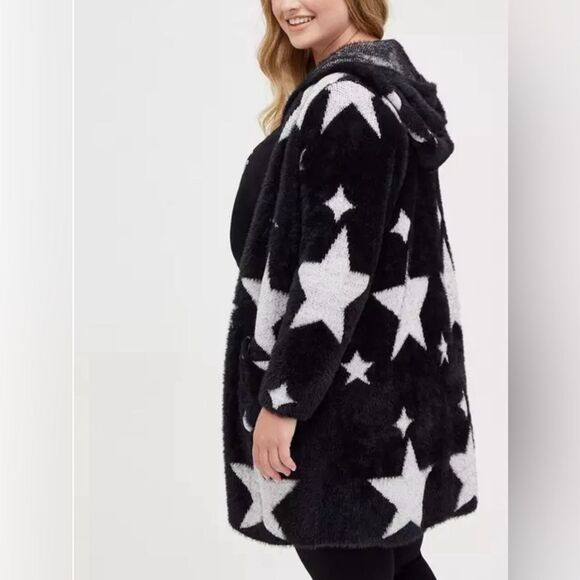 Torrid Hooded fuzzy Star Cardigan Black & White, Pockets, Stretch size 3… - Picture 2 of 16